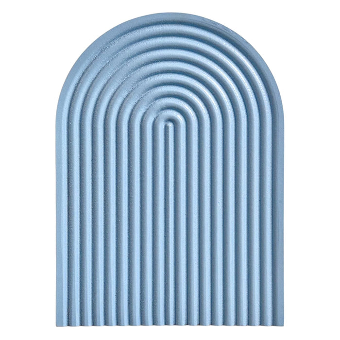 Boho Wall Hanging - Blue Ribbed Textured Blue Arched Wooden Décor, Boho, Wooden Wall Hanging – 22x31 cm