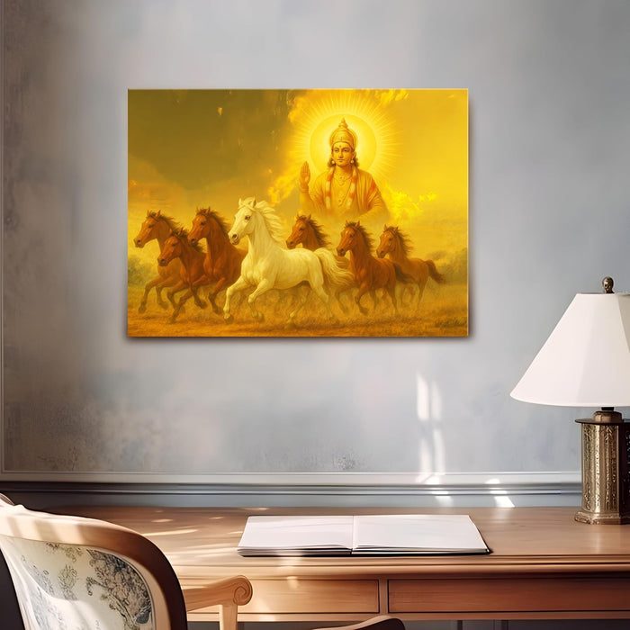 Seven Running Horses Wall Art Vastu Feng Shui Multicolor | Canvas Painting Stretched on Wood | Suits For Vastu-Friendly Place (16x22 Inch)
