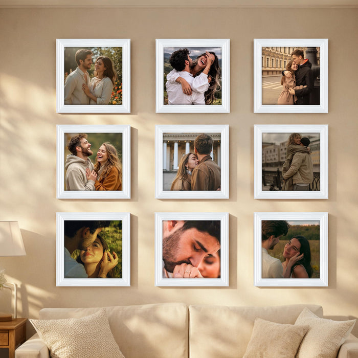 Art Street Luxury Photo Frame for living room, Modern Step Design Photo Frames for Photograph, Art Work, Kids Room Set of 9 (12x12 Inch, White)