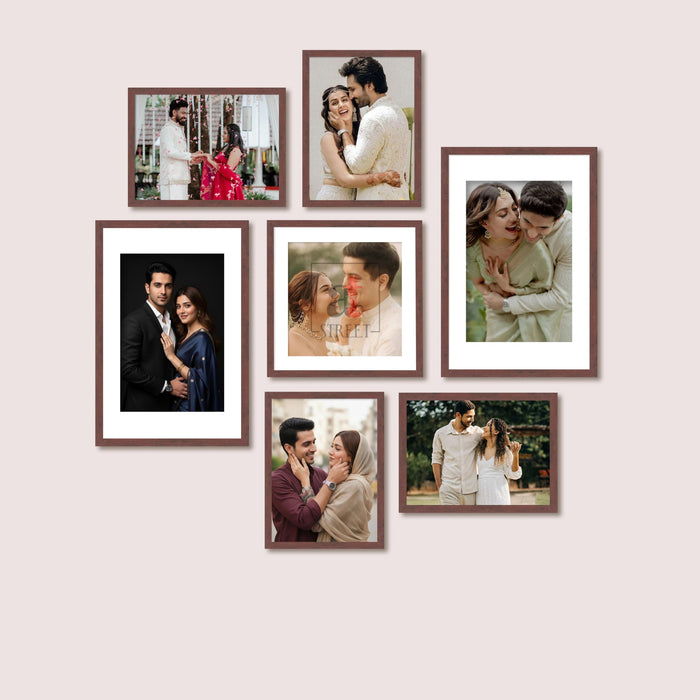 Art Street Photo Frame Set of 7 Brown Wall Decor Collage Display Hanging Family Picture Frames Gallery Collection Decor Items Wall Mount Frames Birthday Anniversary Gift, 8x12, 12x12 and 12x16 In