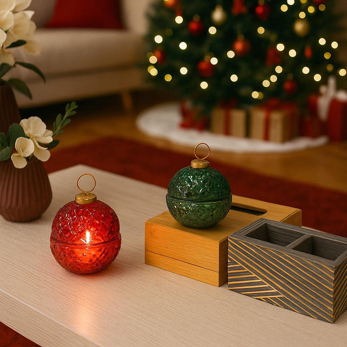 Art Street Christmas Ornament Candle Set – Festive Red & Green Soy Wax Scented Candles for Home Décor, Holiday Decoration, Winter Aromatherapy, Gift Set for Christmas, Xmas Party & Home Décor