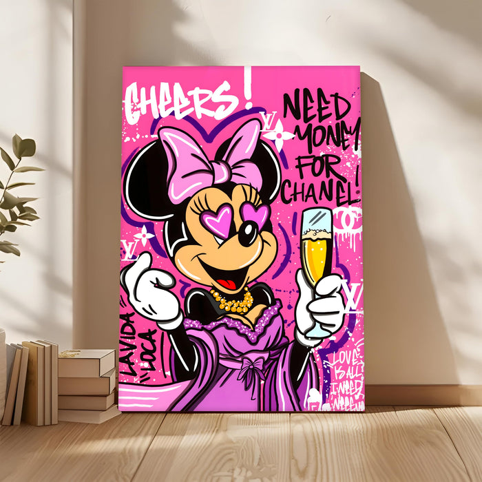Pink Pop Art Cartoon Lady Wall Painting | Luxury Graffiti Style Stretched Canvas Art Print | Modern Party Theme Wall Décor for Home & Café, 56x86 cm