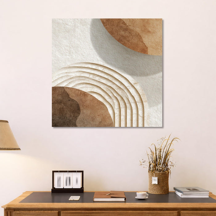 Boho Geometric Circles Stretched Canvas Wall Art Painting For Living Room, Modern Minimalist Earth Tone Painting for Living Room, Office & Home Decor (56xx56 cm)