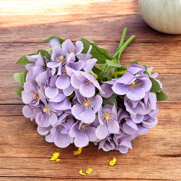 Bouquet Hydrangea Artificial Silk Flowers Bride Hand Bouquet Fake Flowers Bunch. (11 Inch, Set of 2, Purple) (Vase Not Included)