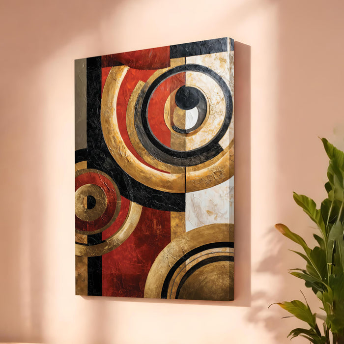 Abstract Metallic Circle Stretched Canvas Painting For Living Room | Luxury Geometry Orbital Stretched Canvas Wall Art For Livingroom Home Decor, Bedroom, Hallway's, Office, Hotel - 56x86 cm