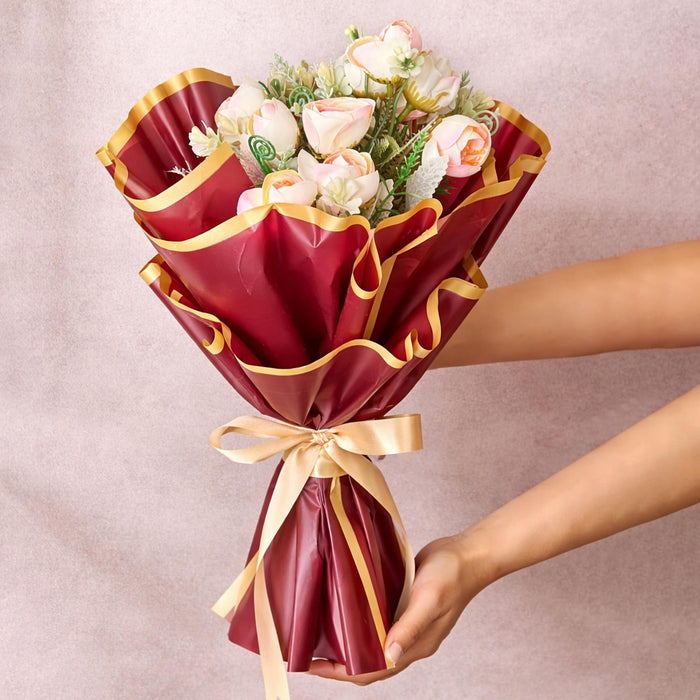 Art Street Artificial Rose Bouquet, Light Pink Flower Arrangement, Handmade Fabric Flowers for Valentine's Day Gift, Birthday, Anniversary, Romantic Gift for Women, Men, Home Decor, Couple, 35 cm