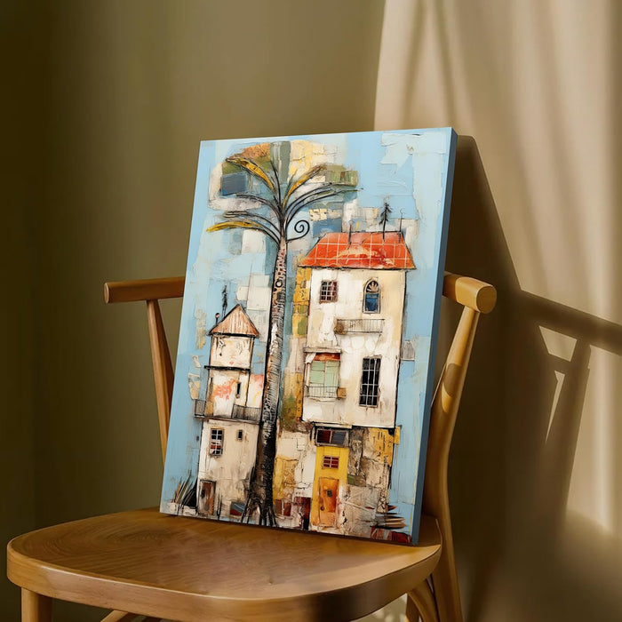 Abstract Artwork of a Leaf as Tree in Orange, Brown, and Beige | Digital Painting On Canvas Stretched on Wood (16x22 Inch)