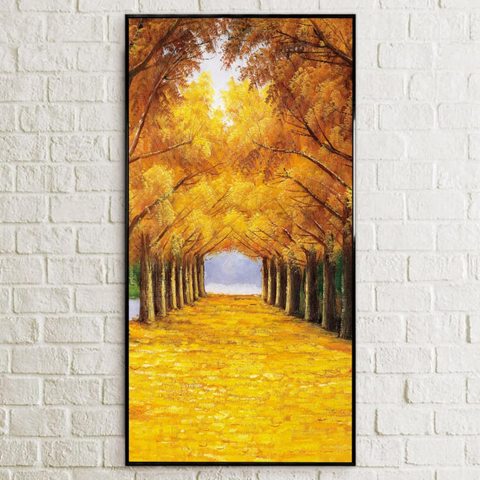 Art Street Canvas Painting Abstract Beautiful Yellow Autumn Tree Panel for Home Décor (Black, 47x23 Inch)