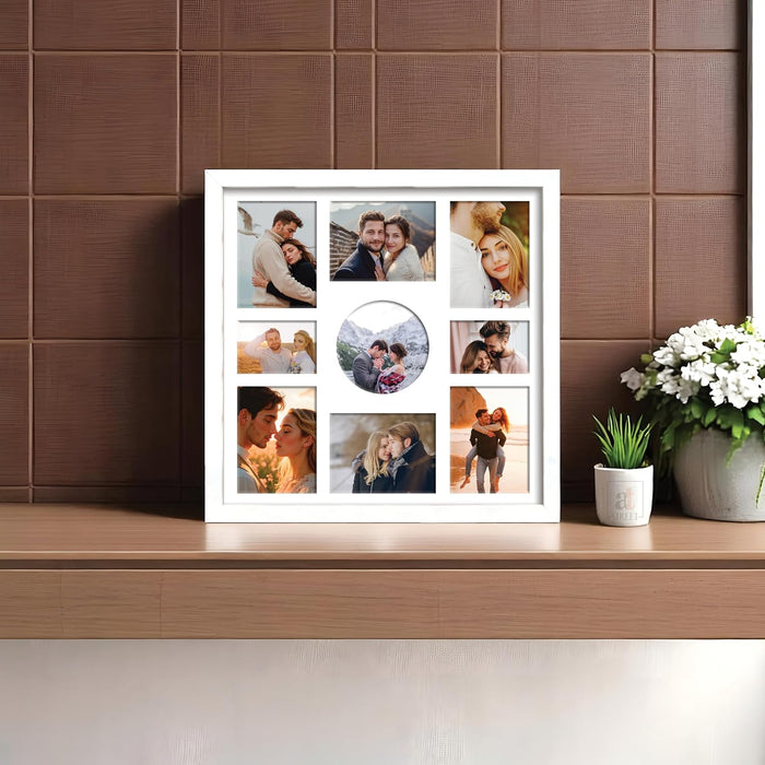 Photo Frame Collage 8x10, 5x8 and 9x9 cm Photos Display 9 Oppenings Wall Mounting Home Décor Black Photo-Frame  (34x34 cm)