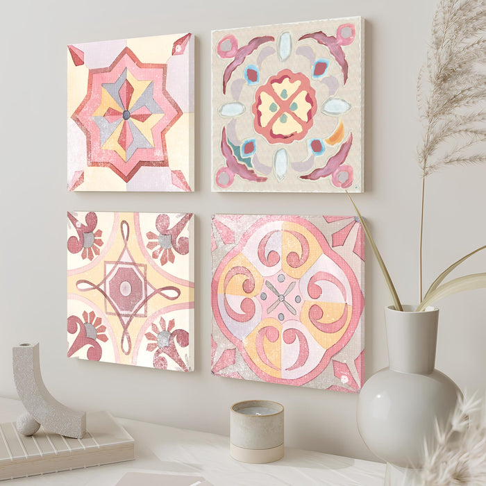 Set of 4 Stretched Canvas Painting Moroccan Tiles Pattern Art.