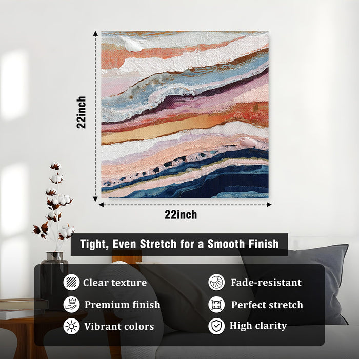 Abstract Stretched Canvas Wall Art Painting For Living Room, Modern Abstract Layered Coastal Landscape, Blue, Pink & Coral Textured Painting for Living Room, Office & Home Decor (56xx56 cm)