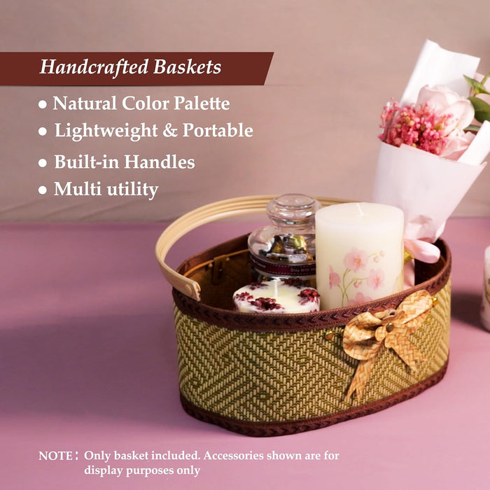 Bucket for Gift Hamper, Storage and Organizer Wicker Baskets with Handle, Table showcase/Organizer (Brown, 4.5x10.5 Inch)