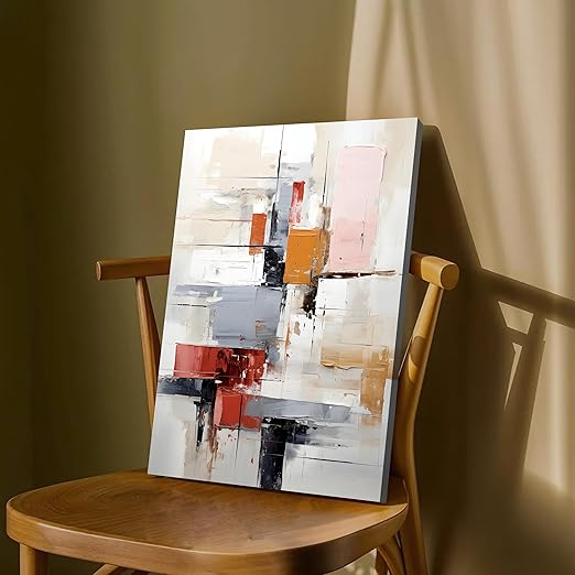 Abstract Artwork of a Leaf as Tree in Orange, Brown, and Beige | Digital Painting On Canvas Stretched on Wood (16x22 Inch)