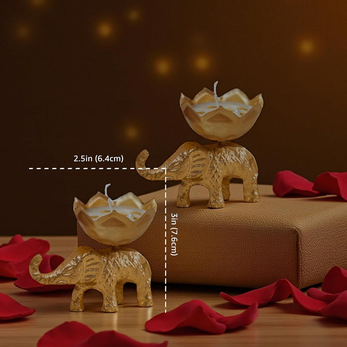 Mogra Scented Soy Wax Metal Elephant Votive Candle for Diwali Gifting | Premium Collection Candle (Mogra)