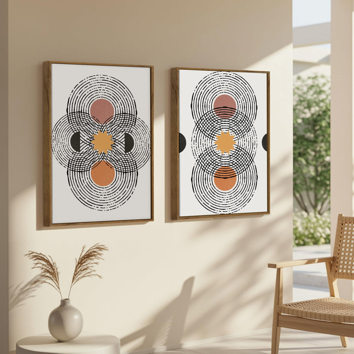 Boho Geometric Round Abstract Canvas Wall Painting Bohemian Large Wall Art Painting for Living Room Decoration, Stylish Large Wall Art Print for Wall Decor (Set of 2, 58x89 cm)