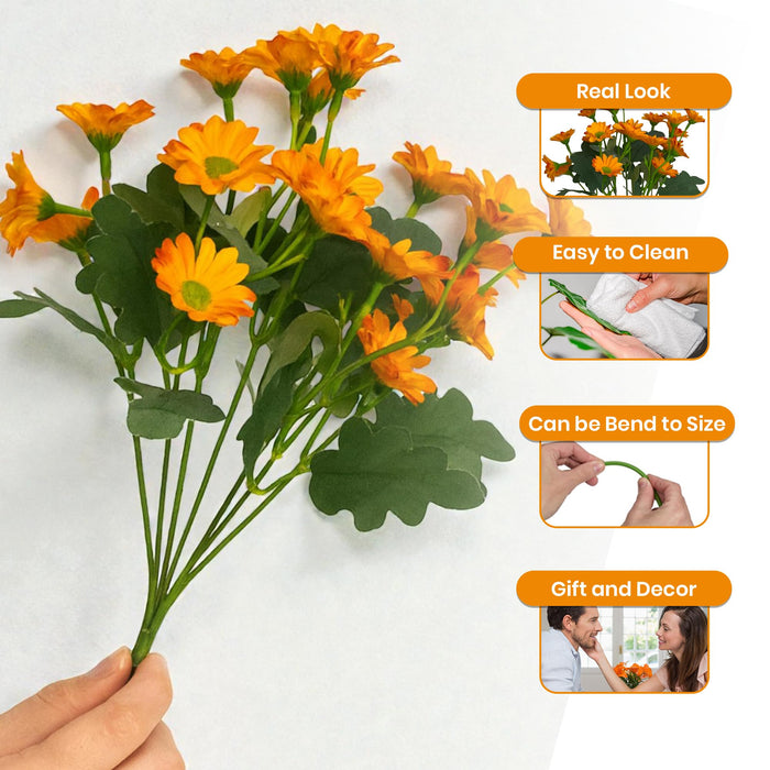 Art Street Artificial Orange Flowers Bunch |Daisy Flowers for Home | Living Room, Valentine Day Décor |Christmas Day, New Year Gift, 7 Head 21 Flowers| Pack of 2|Size 13 INCH, (Without Vase)