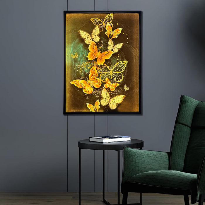 Framed Canvas Art Print with LED Light Decorative Canvas Wall Art Wall Decor Painting Digital Butterflies 43x58 cm