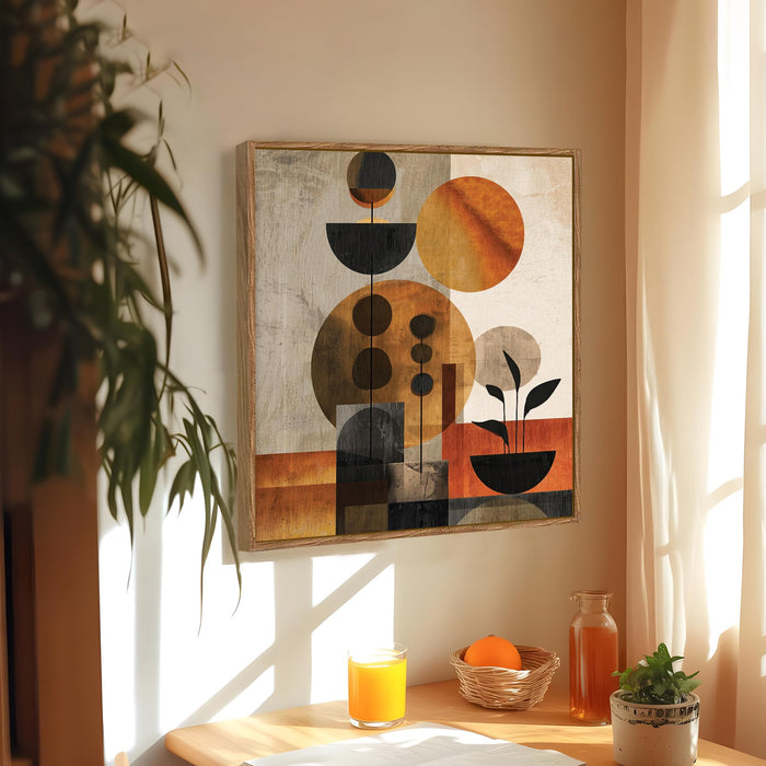 Boho Botanical Framed Painting For Living Room | Geometric Abstract Large Canvas Painting With Frame Wall Art For Bedroom, Hallway's, Office, Hotel, Size 58x58 cm