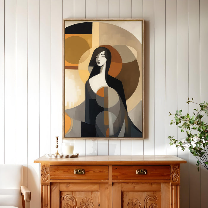 Large Canvas Painting Panel Framed Wall Art Print Abstract woman Framed Luxury Paintings for Home Décor (Brown, 23x35 Inch)