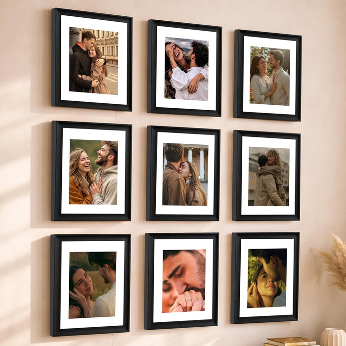 Wooden Cave Design Photo Frame Set of 9 | Black Picture Frames for Photos, Artwork & Certificates | Wall Décor for Living Room & Home (11x14 Inch)
