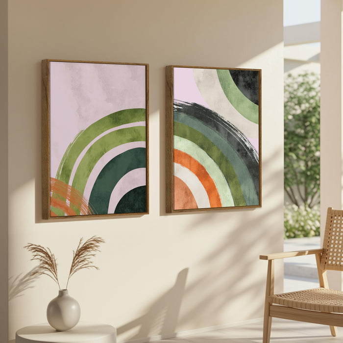 Boho Green and Red Abstract Pattern Canvas Painting Bohemian Large Wall Art Painting for Living Room Decoration, Stylish Large Wall Art Print for Wall Decor (Set of 2, 58x89 cm)