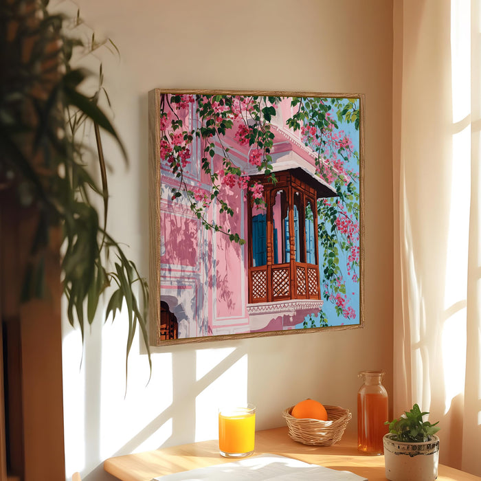 Jaipur Pink City Framed Painting For Living Room | Jharokha Art Large Canvas Painting With Frame Wall Art For Bedroom, Hallway's, Office, Hotel, Size 58x58 cm