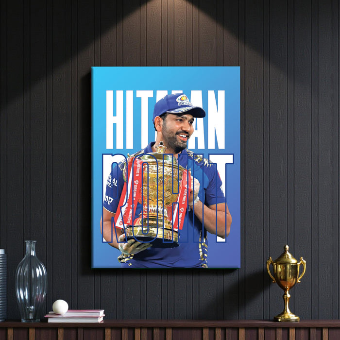 Rohit Sharma Cricket Player Stretch Canvas Painting Wall Art Poster, Hitman 45, Indian Cricket Team Fan Gift, Motivational Print for Bedroom, Living Room, Office & Home Decor, 16 x 22 Inch