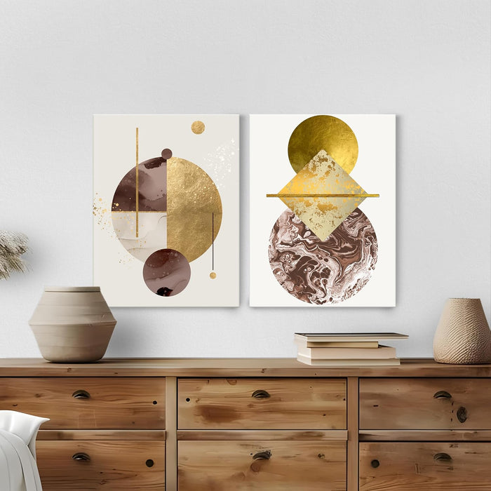 Golden Brown Abstract Theme Stretched Canvas Art Painting for Home D̩cor Pack of 2 | Digital Print On Stretched-Canvas (30x41 CM)