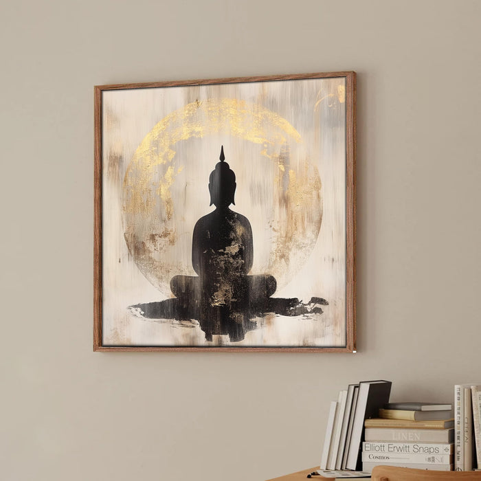 Large Framed Canvas Painting Bhudda Wall Art Print, Decorative Modern Paintings For Home (Grey, Size 23x23 Inch)