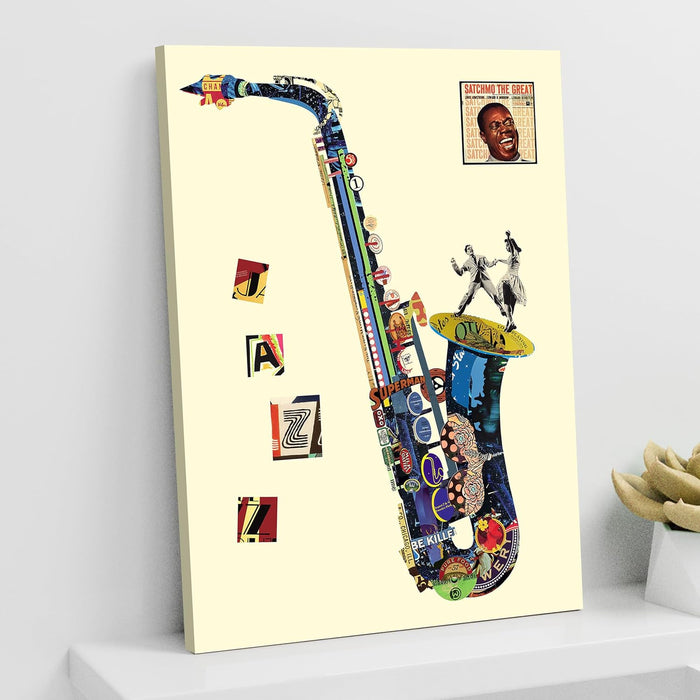 Canvas Painting Wall Art Print Picture Musical Insturment Saxophone strech Decorative Paintings for Home, Living Room and Office Décor (Multi, 16 x 22 Inches) (Retro Music)