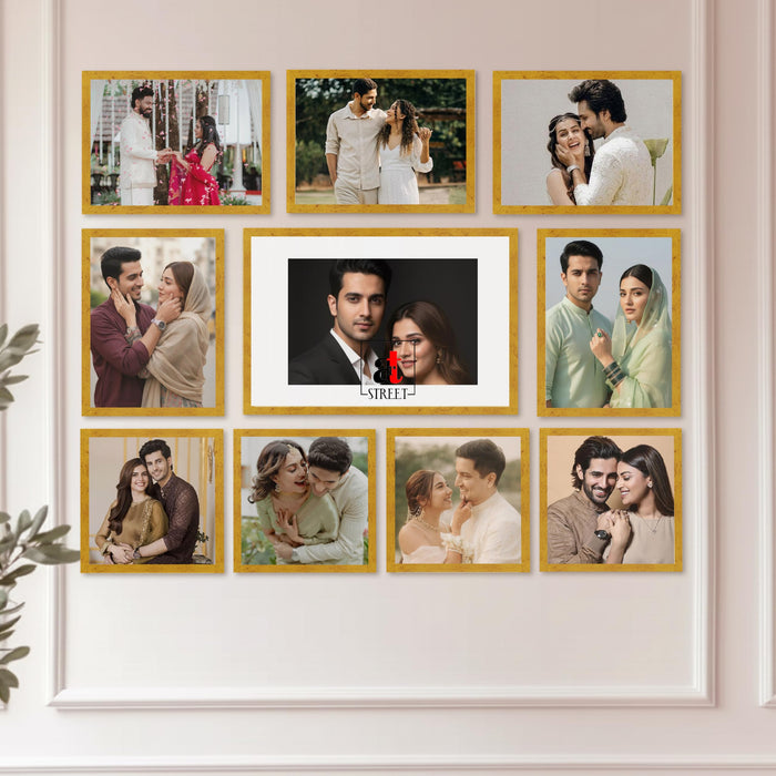 Art Street Photo Frame Set of 10 Gold Wall Decor Collage Display Hanging Family Picture Frames Gallery Collection Decor Items Wall Mount Frames Birthday Anniversary Gift, 8x8, 8x12 and 12x16 In