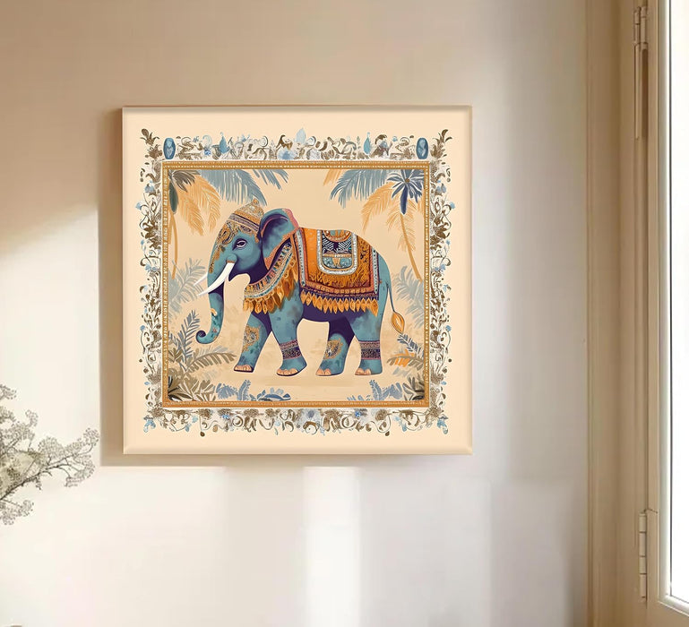 Square Stretched Canvas Elephant Traditional Indian Wall Art Print Décor Printed on Canvas Stretched on Wood 41x41 cm