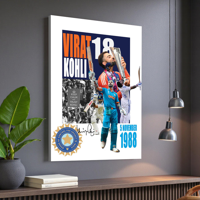 Virat Kohli Stretch Canvas Painting Wall Art Painting, King Kohli 18, Indian Cricket Team Fan Gift, Living Room, Office, Home Decor, Virat Kohli Canvas Poster 16 x 22 Inch