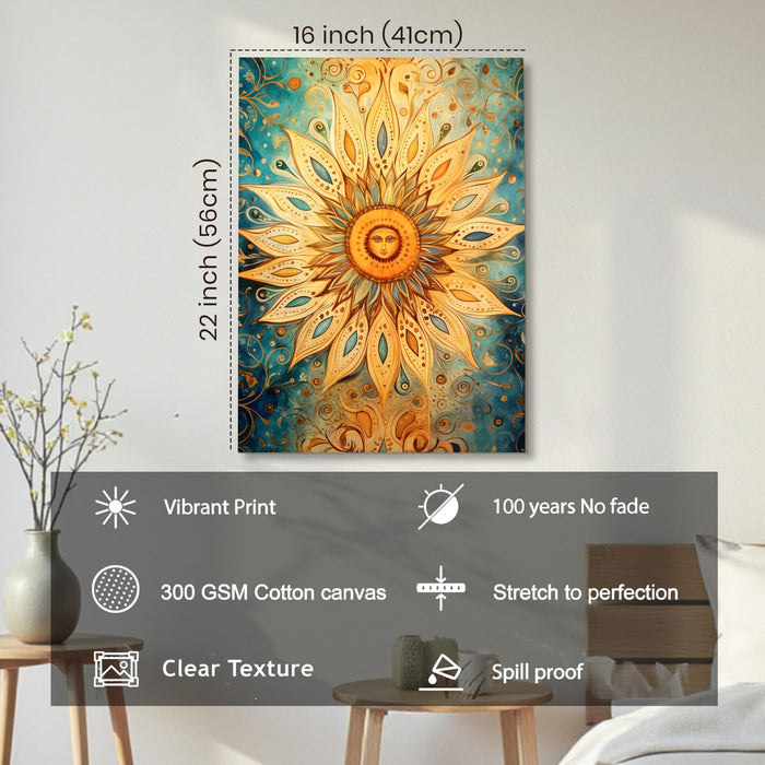 Flower Pattern Sun Wall Painting | Stretched Canvas Flower Wall Painting for Living Room, Bedroom, Home and Office Wall Décor (41x56 cm)