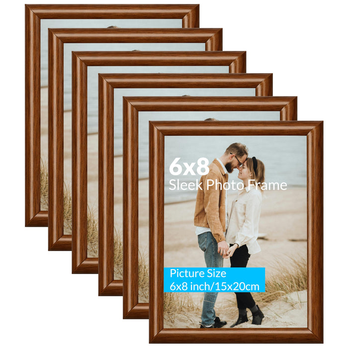 Art Street Picture Photo Frame Set of 6 for Bedroom, Tabletop Frames with Stand, Photo Frames for Couples, Weddings, Home Decor, Portrait or Landscape Display (Brown,6x8 Inch)