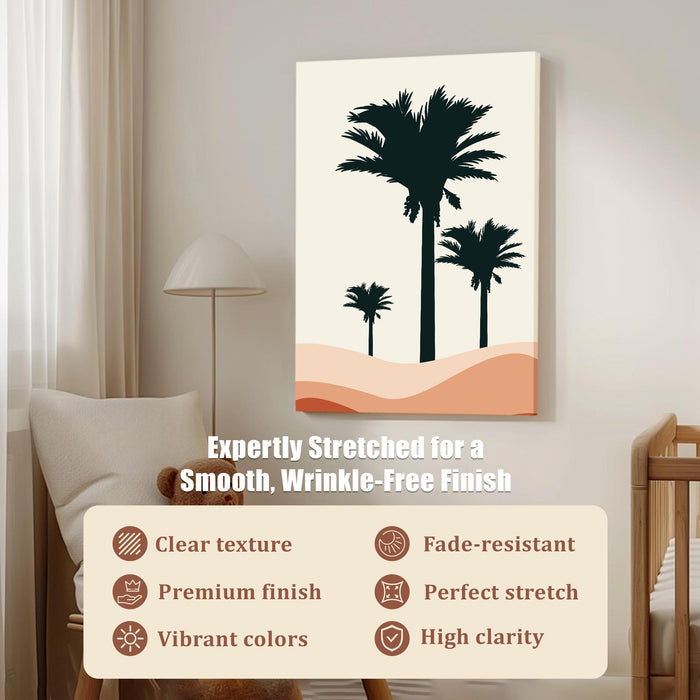 Abstract Palm Tree Desert Stretched Canvas Wall Art Modern Boho Illustration Painting for Home & Office Wall Decor, (16x22 Inch)