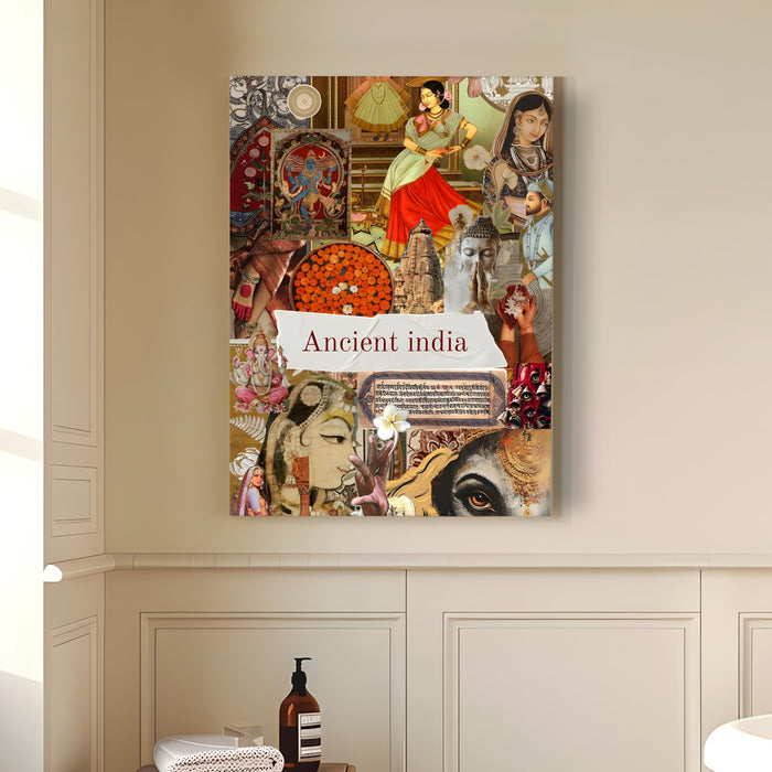 Ancient India Landmarks Collage Mixed Canvas Wall Painting | Travel pop art Canvas Wall Painting For Home and Office Wall Décor (41x56 cm)