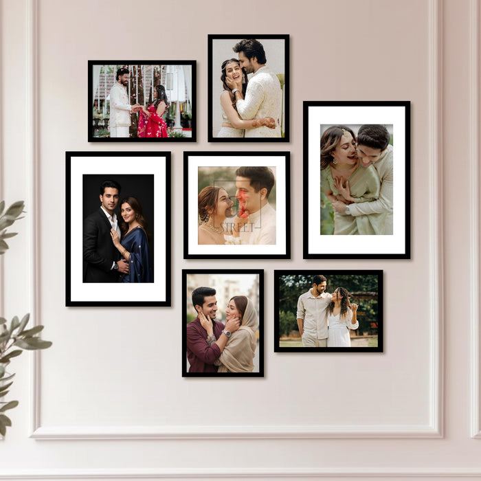 Art Street Photo Frame Set of 7 Black Wall Decor Collage Display Hanging Family Picture Frames Gallery Collection Decor Items Wall Mount Frames Birthday Anniversary Gift, 8x12, 12x12 and 12x16 In