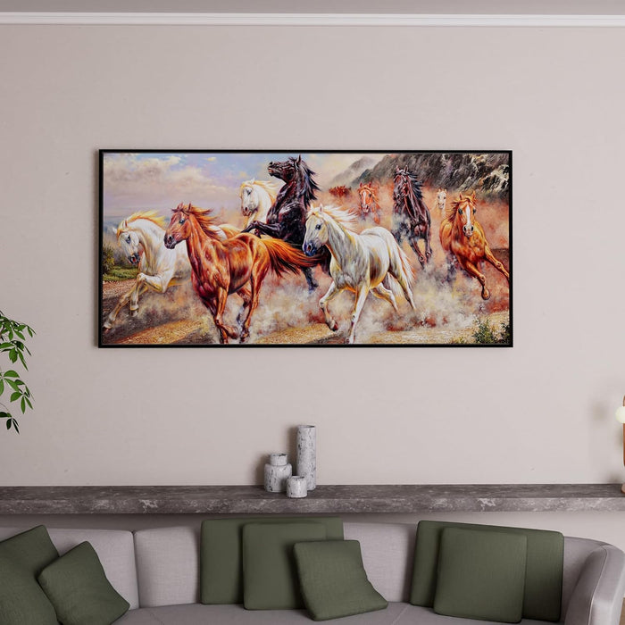 Running Horse Canvas Wall Art Print, Decorative Modern Framed Luxury Paintings for Home Décor (Multi, 24x47 Inch)