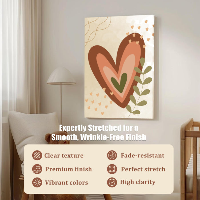 Abstract Heart Botanical Stretched Canvas Wall Art Modern Boho Illustration Painting for Home & Office Wall Decor, (16x22 Inch)