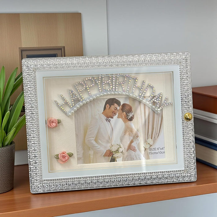 Art Street Happy Birthday Led Couple Photo Frame with Rectangle Mat, Table Top LED Photo Frame, Size: 4x6 Inch