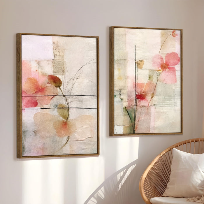 Magnolia Floral Stretched Canvas Wall Painting Flower Large Wall Art Painting for Living Room Decoration, Stylish Large Wall Art Print for Wall Decor (Set of 2, 58x89 cm)