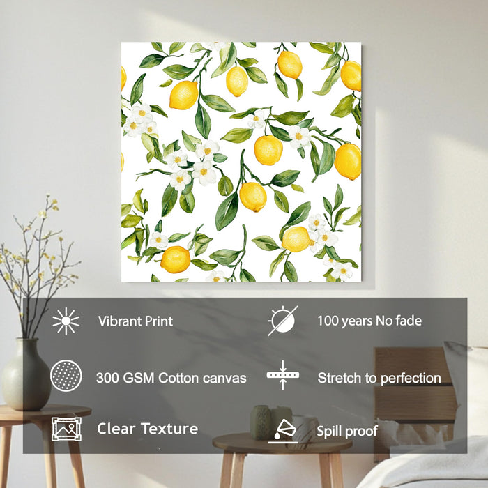 Lemon Leaf and Flower Painting for Wall Decoration | Flower Canvas Wall Painting for Living Room, Bedroom, Home and Office Wall Decor (41x41 Cm)