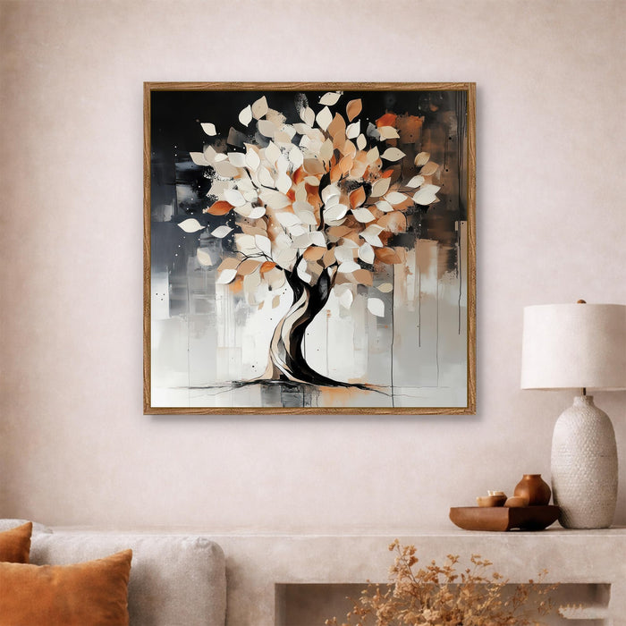 Abstract Tree of Life Framed Painting For Living Room | Vastu Tree Large Canvas Painting With Frame Wall Art For Bedroom, Hallway's, Office, Hotel, Size 58x58 cm