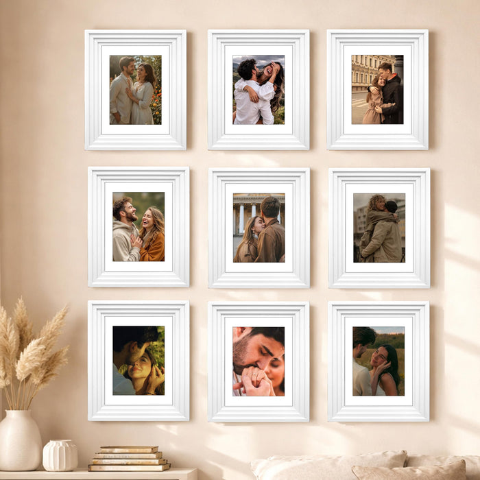 Art Street Luxury Photo Frame for living room, Modern Step Design Photo Frames for Photograph, Art Work, Kids Room Set of 9 (11x14 Inch, White)