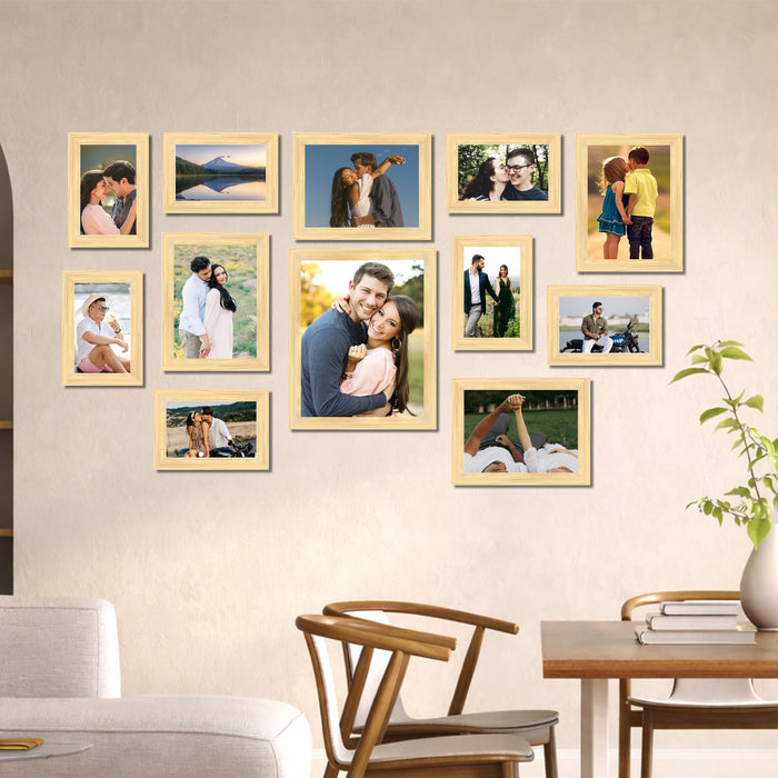 Family Photo Frame Set of 12 for Wall Decor, Wooden Finish Collage Picture Frames for Living Room, Bedroom, Multi-Size Wall Hanging Gallery Frame Set, (7 Set 4x6, 4 Set 6x8, 1 Set 8x10 Inch)