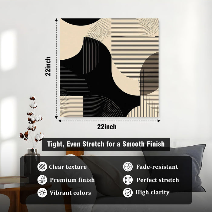 Modern Boho Optical Illusion Stretched Canvas Art Painting For Living Room, Minimalist Wavy Line & Geometric Shape Painting, Contemporary Abstract Decor for Living Room & Office (56xx56 cm)