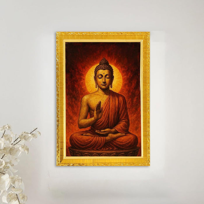 Lord Baudha Meditating Photo Frame for Mandir, Pooja Room | Divine Baudh Deity Wall Art (10x13 Inch)