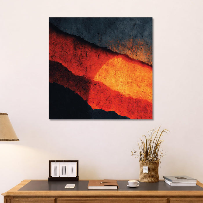 Abstract Volcanic Sunset Stretched Canvas Wall Art Painting for Living Room, Bold Red & Charcoal Textured Landscape, Contemporary Decor for Living Room, Office & Home Decor (56xx56 cm)