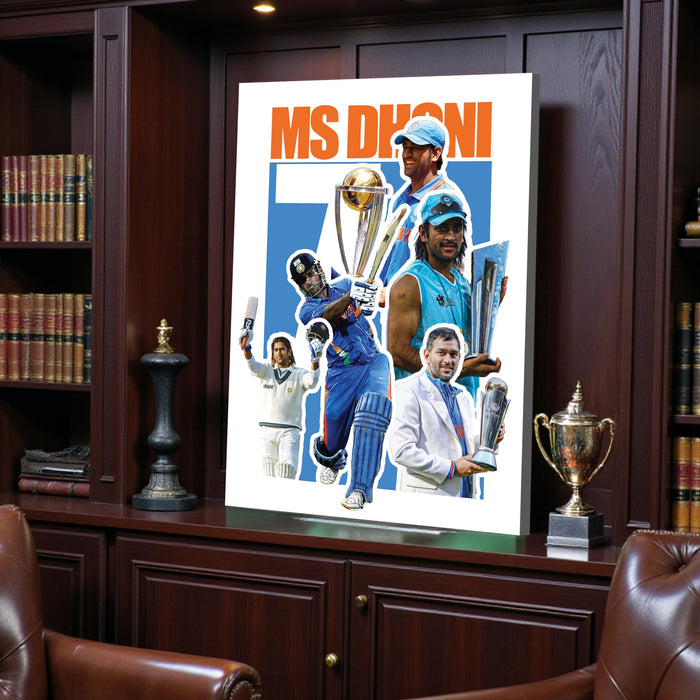 MS Dhoni Cricket Fan Poster Canvas Painting Wall Art Decor, The Legend Thala 7, Wall Decor Ideal Gift for IPL & Indian Cricket Team, Bedroom, Office & Home Decoration 16 x 22 Inch